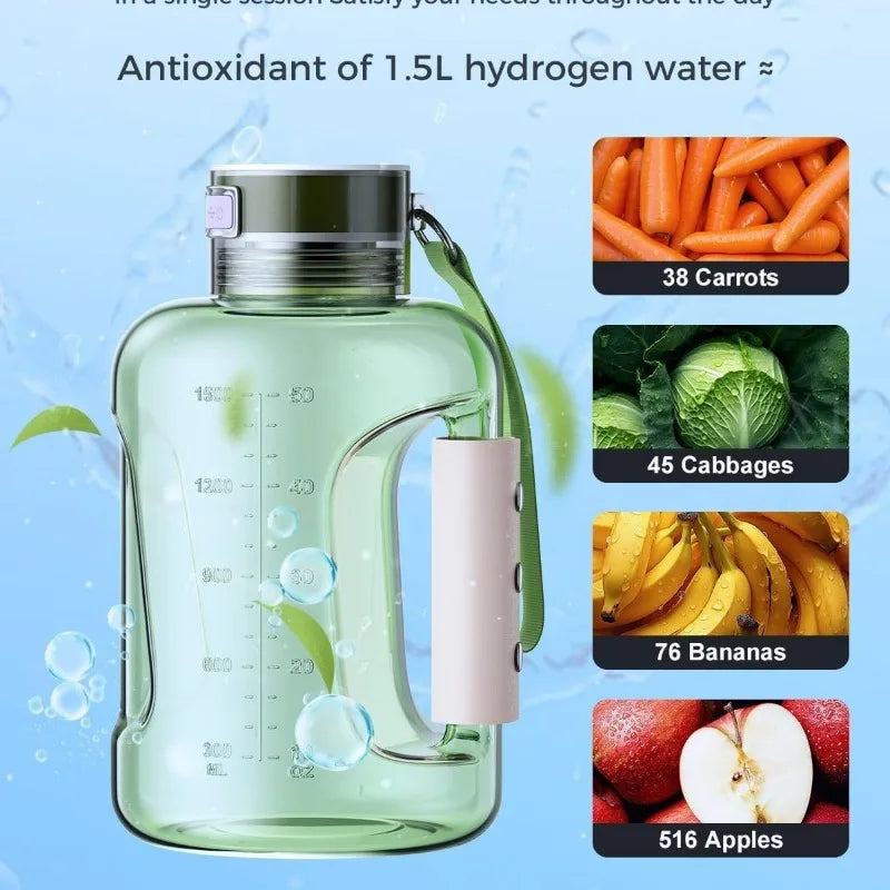 Hydrogen Water Bottle 1.5L - Portable Sports Water Generator for Enhanced Molecular Hydrogen Infusion